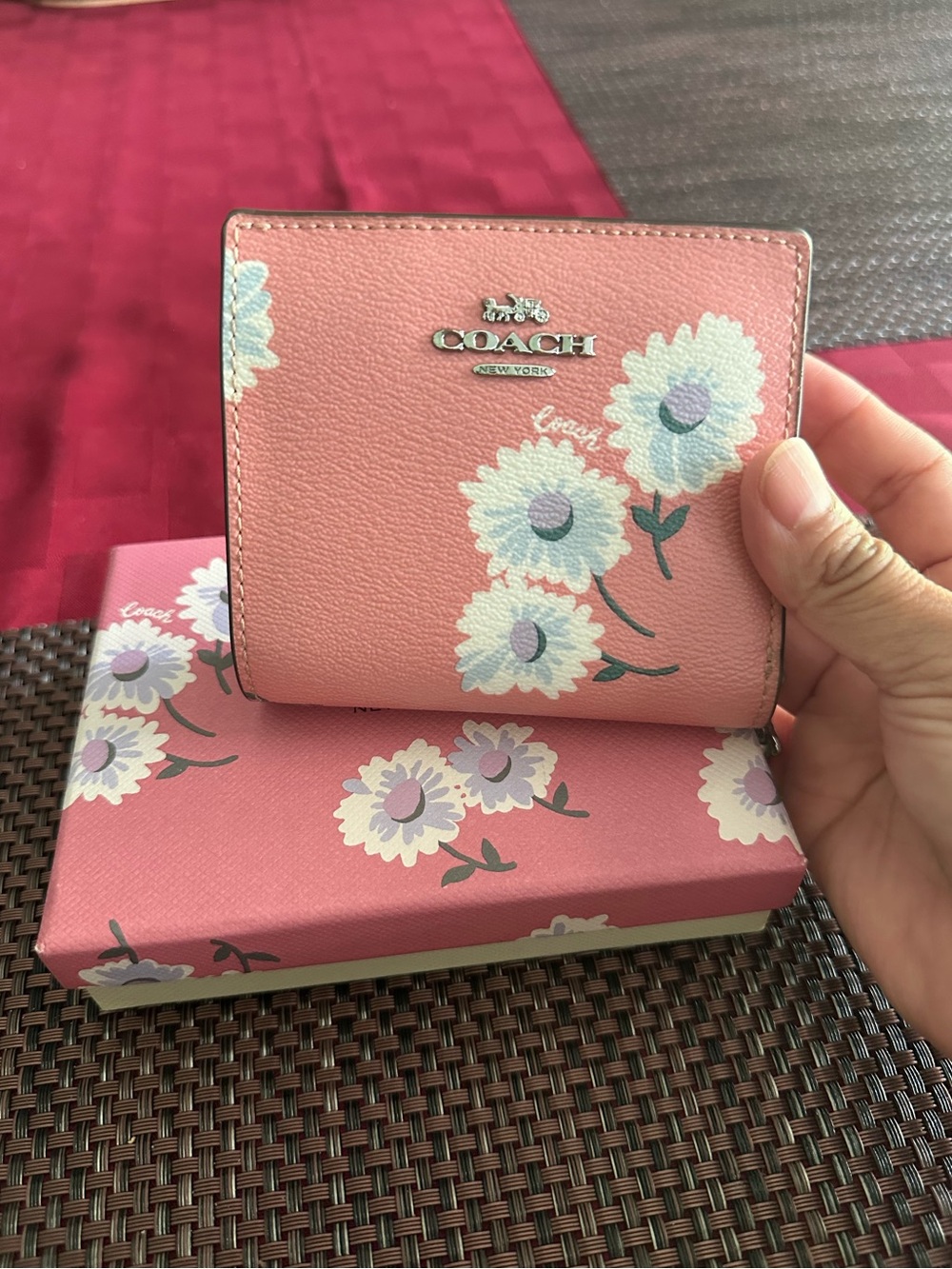 Coach Snap Wallet with Daisy Print and matching Charm